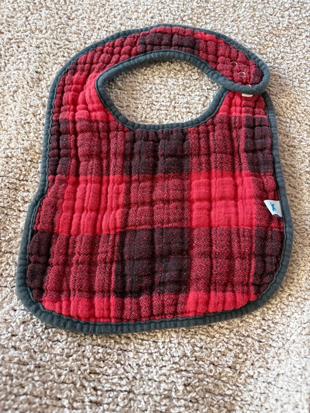 B61 Little Unicorn Cotton Gauze Bib, OS R/G Buffalo Plaid